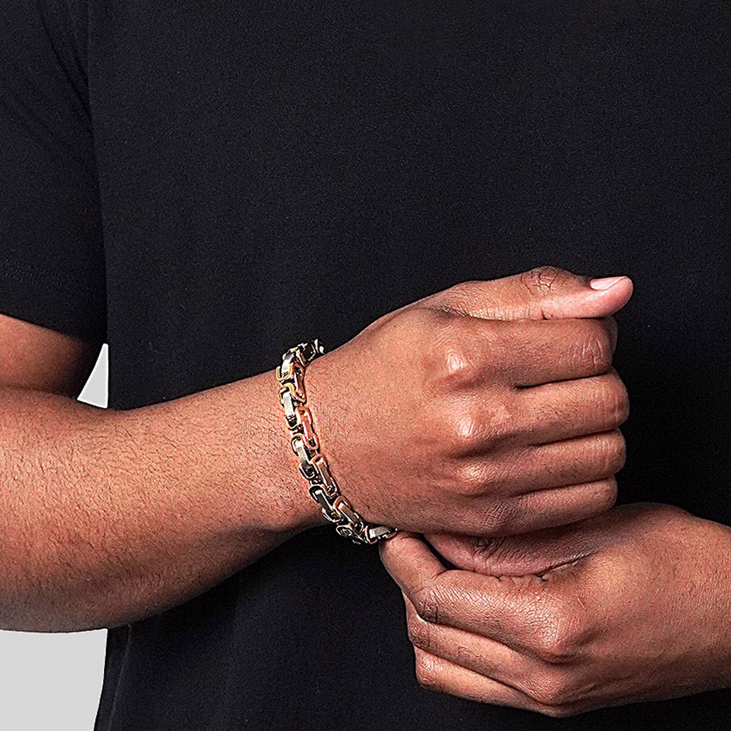 Invicta Jewelry Men's Byzantine Chain Gold Plated Two Tone Bracelet (8mm) - 8.75"