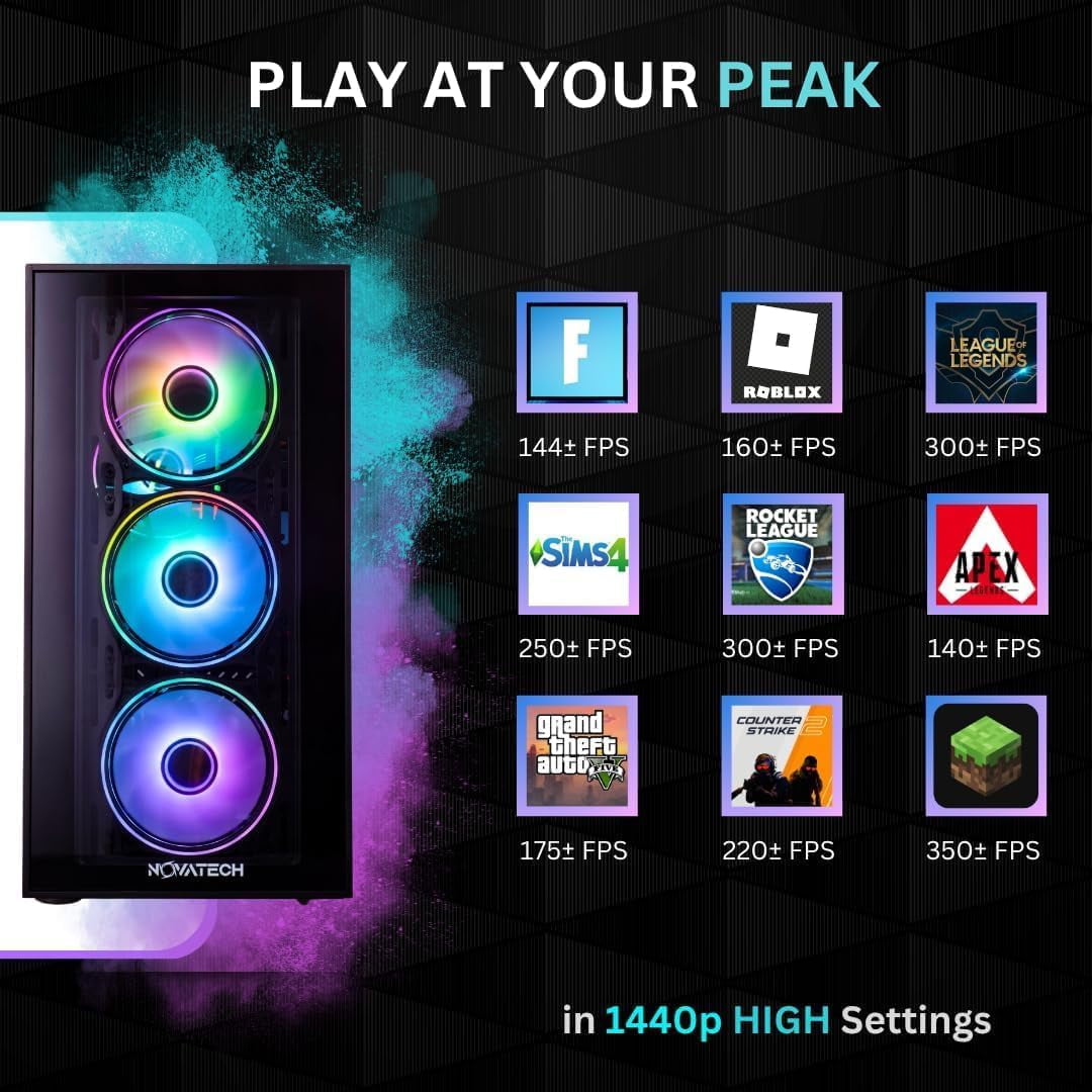 Novatech Titan Pro - Prebuilt Gaming PC Desktop Computer - RTX 5060 - Ryzen 5 - 4.2GHz - 16GB RAM - 1TB M.2 SSD WiFi/BT, Win 11 - Gaming Computer Tower - Pre Built PC Gaming - 1 Year Warranty