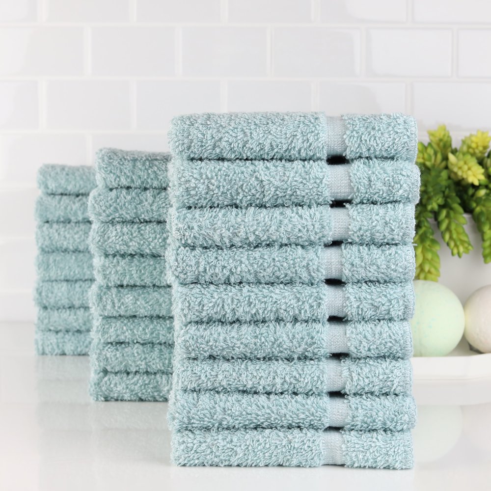Fibertone Bleach Safe 24Piece Washcloth Set (12"x12") Seafoam