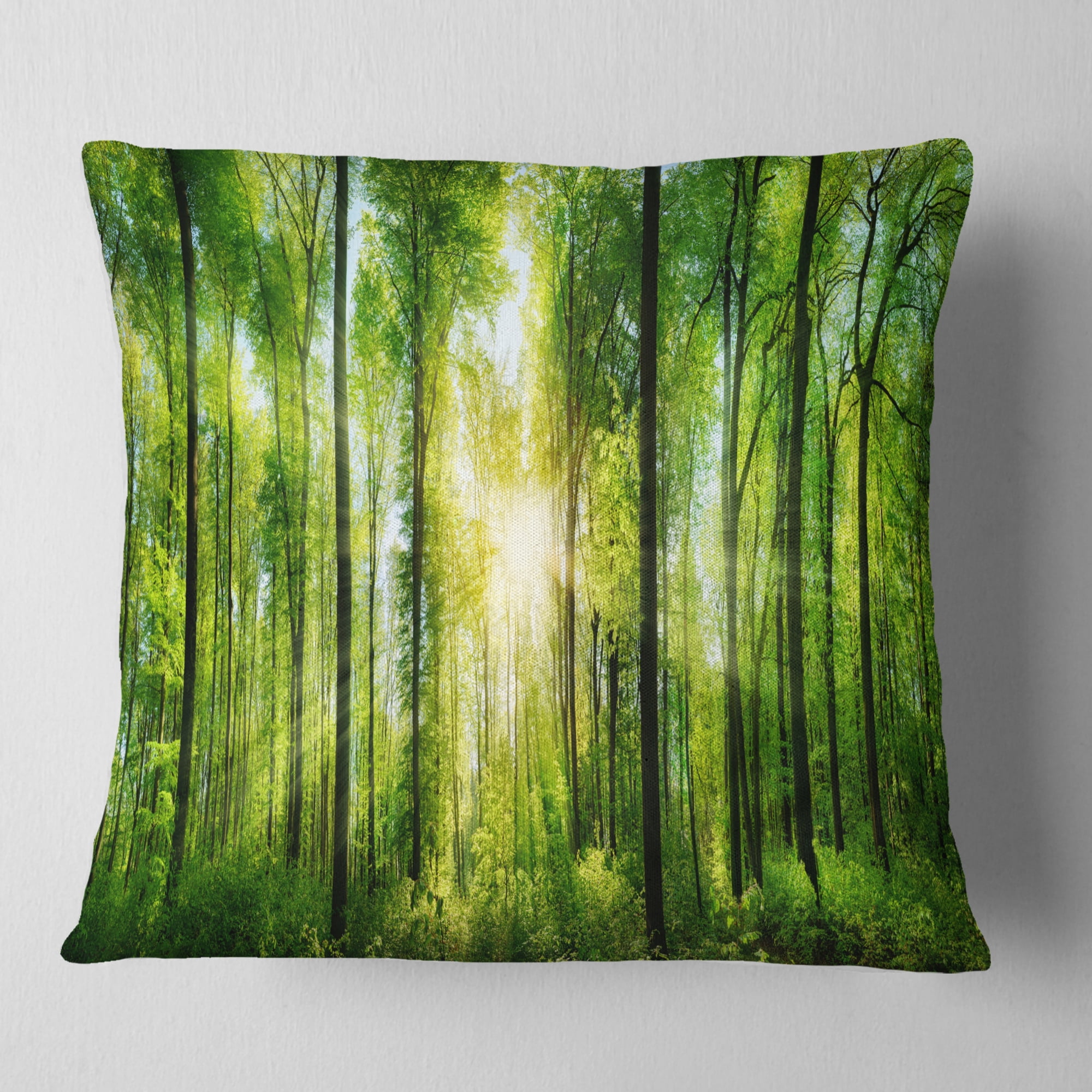 Designart Forest with Rays of Sun Panorama - Landscape Printed Throw Pillow - 16x16