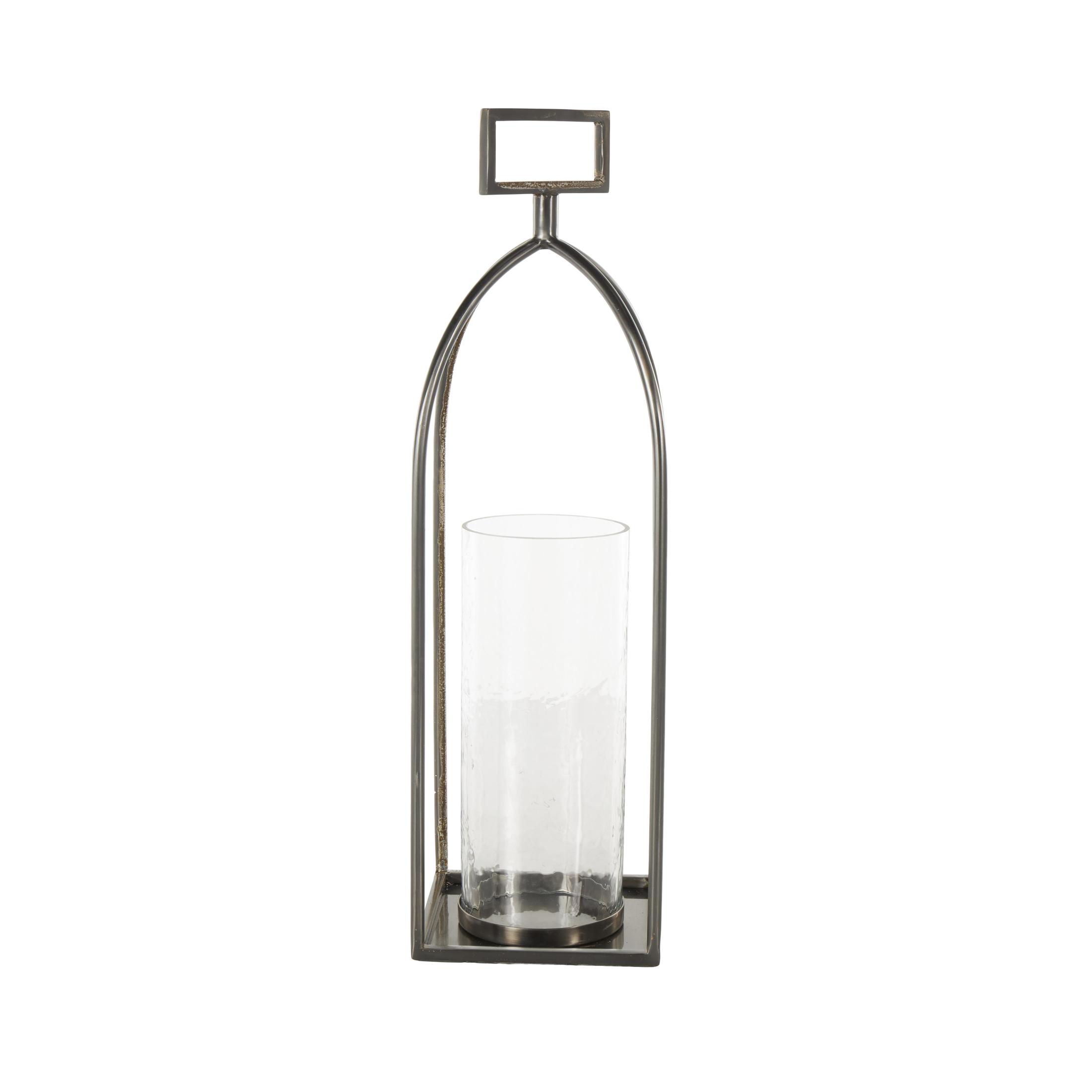 DecMode Silver Metal Open Frame Candle Lantern with Rectangle Handles