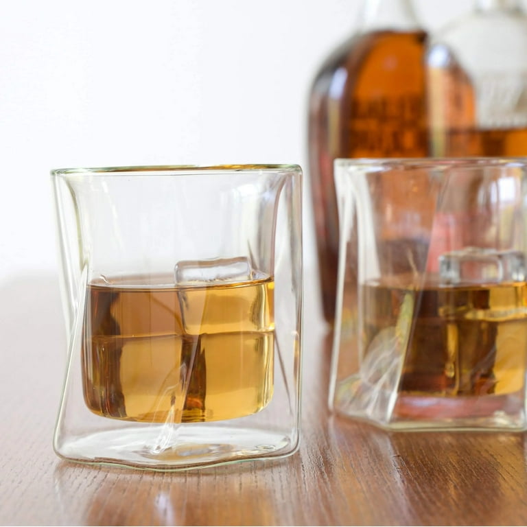 Lemonsoda Double Wall Whiskey Glasses - Hexagon Design - Set of 4 - 300 ml - Elegant Whiskey Glasses for Scotch, Single Malt, Size: One Size