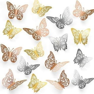 Kigley 40 Pcs Gold Bouquet Accessory Set 4 Pcs Gold Crown Topper and 36 Pcs  3D Gold Butterfly Decorations for Flower Arrangements, Wedding, Birthday