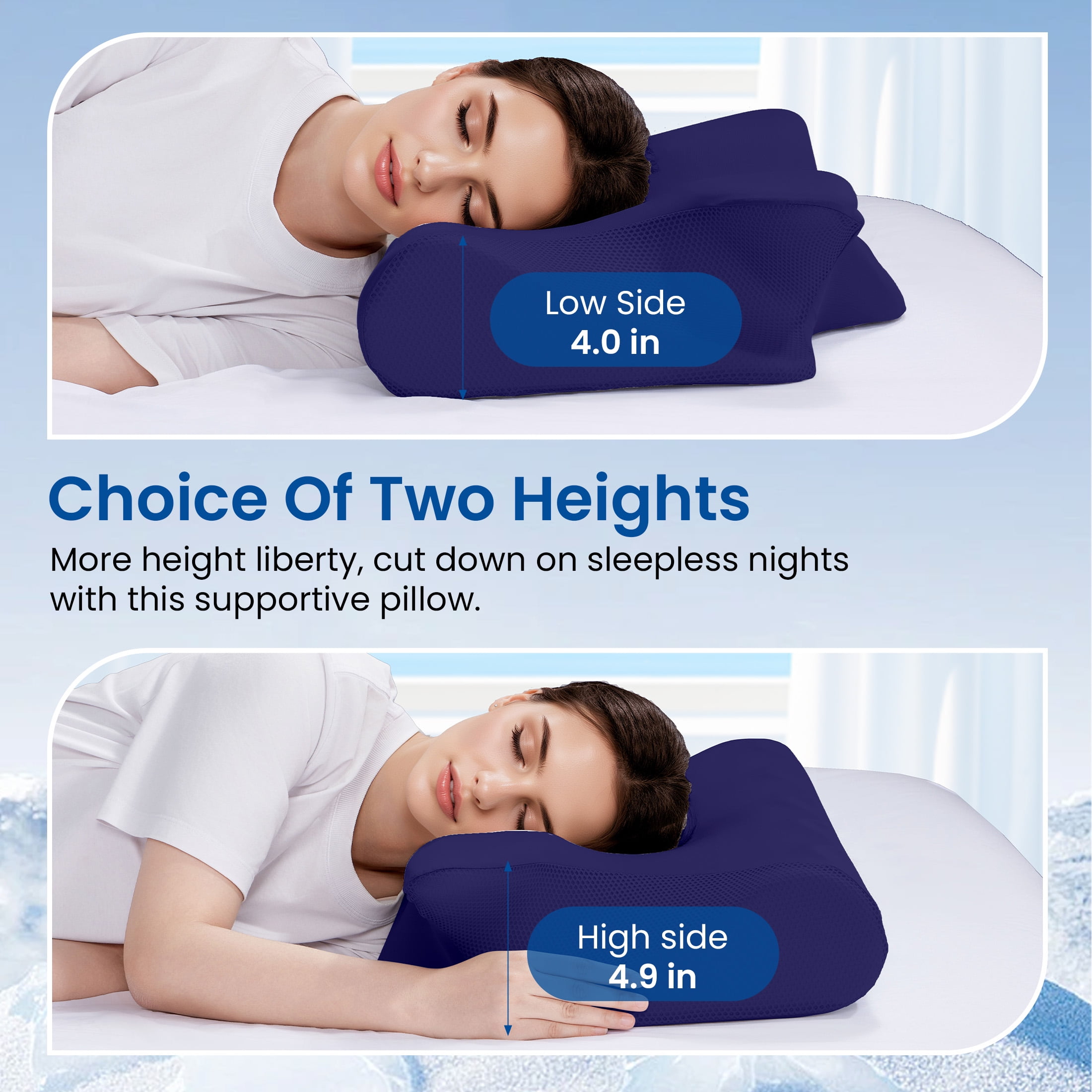 Vccoem Cervical Pillow for Neck Pain Relief, Ergonomic Hollow Design, Odorless Memory Foam Pillow for Sleeping, Orthopedic Contour Neck Support Pillows with Additional Pillowcase, Dark Blue