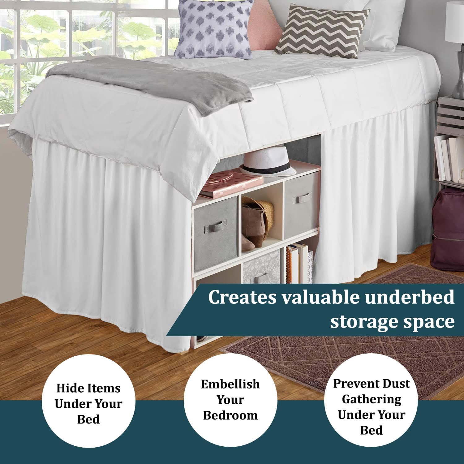 Dorm Room Bed Skirt - College Dorm Bed Skirt - Twin XL, Extra Long - 40 Inch Drop - 100% Microfiber - White