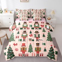 Manfei Teens Cartoon Nutcracker Bedding Comforter Set 7 Pieces, Christmas Tree Gifts Full Bedding Set, Fairy Tale Reversible Fitted Sheet Flat Sheet,Super Cozy Room Decor