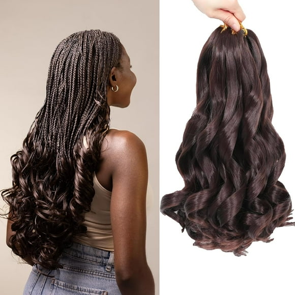 SHILIU-French Curly Braiding Hair 18 Inch 5 Packs French Curl Braids Pre Stretched Bouncy Braiding Loose Wavy Braid Hair Synthetic Hair Extensions For Women (4#, 18inch)
