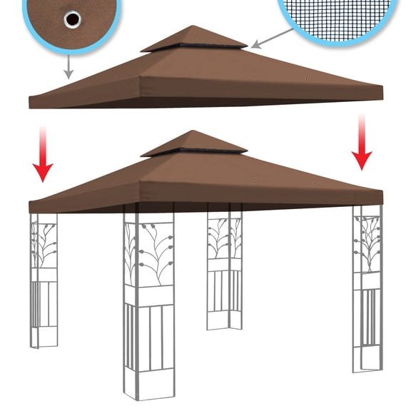 SUNRISEUMBRELLA 119“”x119” Gazebo Replacement Canopy Top Double Tier Canopy Top Cover(BROWN)
