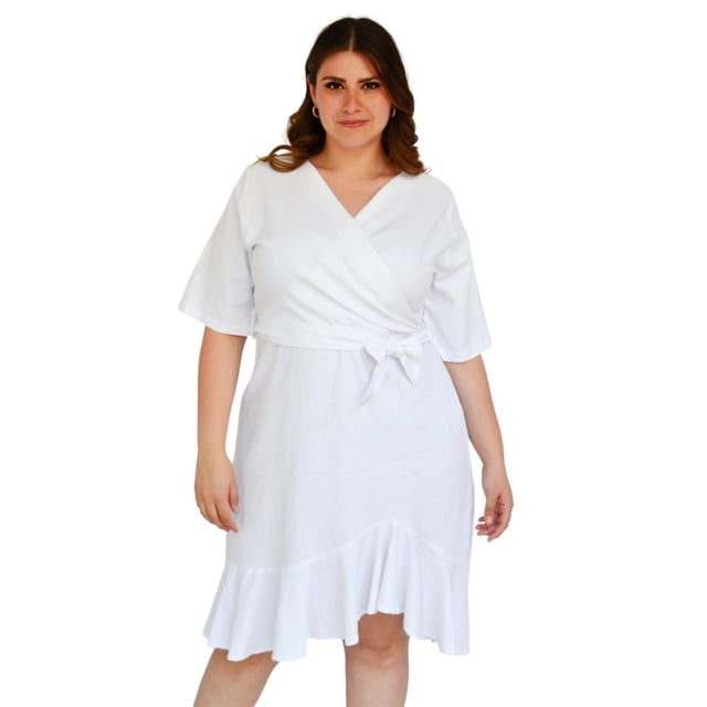 Vestido de lino Roman Fashion /Tallas Extras, 1076 (Blanco) blanco 36 Roman Fashion V-ST-1076-BLANCO