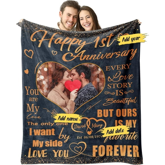 Custom Anniversary Blanket Personalized Gifts for Wife Her Girlfriend Cutomize Soft Throw Blanket for Husband Him Boyfriend Couple Parents Sherpa 50"x60"