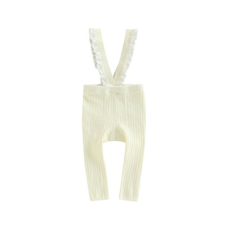 

Meihuid Sleeveless Lace Trim Ribbed Knit Baby Suspender Pants Overalls
