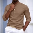 thumbnail image 5 of Mifsaly Mens Henley Shirts Long Sleeve Band Collar Button Down Tops Lightweight Casual Classic Fit office Vacation Outfits Coffee,XXL, 5 of 8