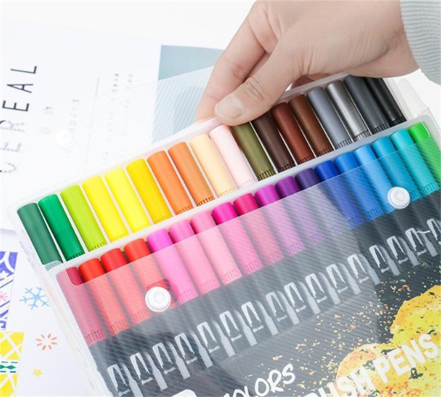TGY 2 Set 24 Colors Paint Pens Paint Markers for Art and Crafting,Dual Head Art Markers with Fine Tip and Brush Tip for Calligraphy, Scrapbooking,Brush Lettering,DIY Crafts