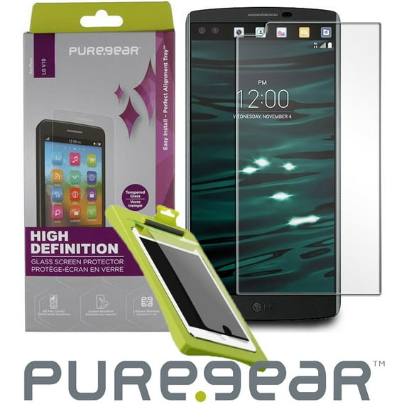 PureGear Puretek Clear Hard Tempered Glass Screen Protector   Easy Application Tray Kit for LG V10 Phone (Verizon VS990, AT&T H900, T-Mobile H901, H961N, H901, F600, H961)
