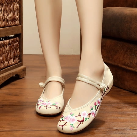 

1pair Canvas Flat Fashion Casual Women Shoes Dance Daily Round Toe Embroidered