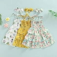 thumbnail image 3 of StylesILove Baby Toddler Girls Floral Print Smocked Tiered Sleeveless Dress & Headband 2pcs Summer Ruffle Sundress Outfit (Green, 3-4 Years), 3 of 7