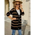 thumbnail image 2 of Womens Striped Cardigan Sweaters Long Sleeve V Neck Open Front Button Down Knit Cardigan Black M, 2 of 8