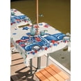 thumbnail image 2 of Outdoor Tablecloths with Umbrella Hole & Zipper, Independence Day 54x54 Inch Square Tablecloths, Farmhouse American Flag Truck Star Burlap Waterproof Table Cloth, Patio/Pool/Picnic Table Covers, 2 of 8