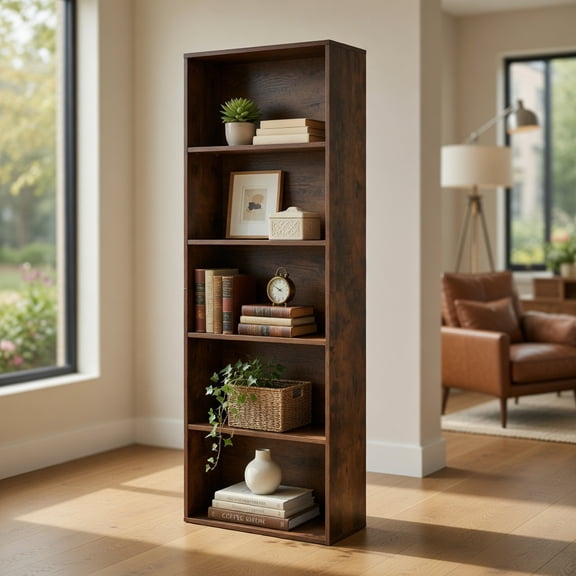 Resenkos 5-Tier Open Bookshelf, Multi Use Storage Organizer for Living Room, Bedroom, Freestanding Display Shelf, Rustic Brown
