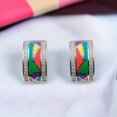 thumbnail image 5 of Royal Enamel Hoop Earrings 925 Sterling Silver Multicolor Piercing Earring for Women Minimalist Handmade Gift-15x9 mm, 5 of 7