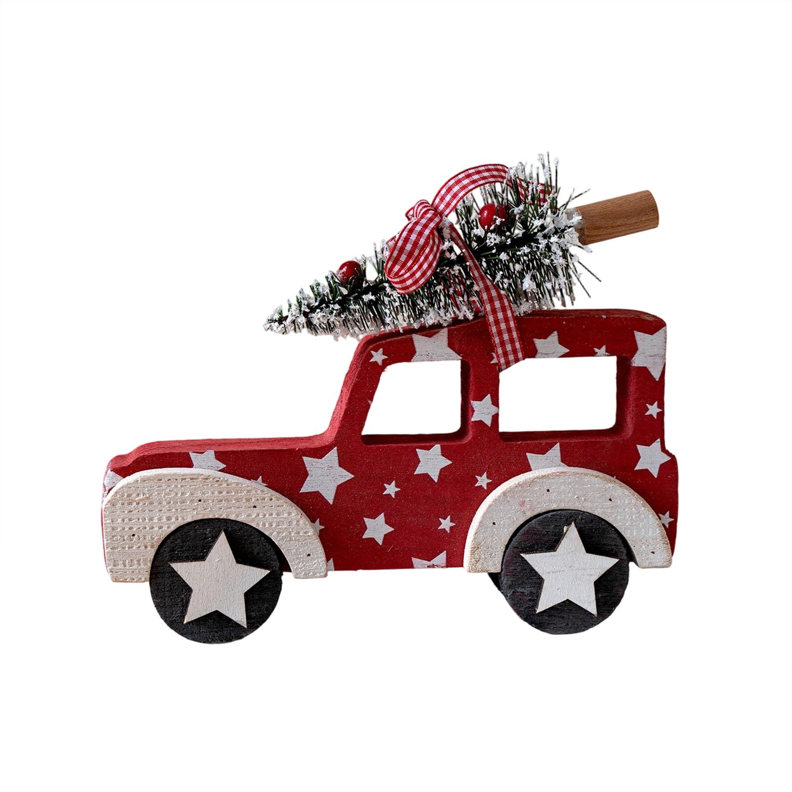 2025 Red Star - Patterned Wooden Car Christmas Decor with Tree Topper ...
