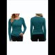 thumbnail image 2 of Camisetas Básicas Ajustadas Informales de Cuello Redondo y Larga Acanaladas para Mujer Azul y Verde L, 2 of 6