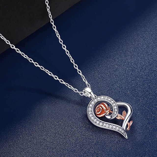 Collar de plata de ley con forma de rosa y corazón para mujer, cumpleaños, madres, Da