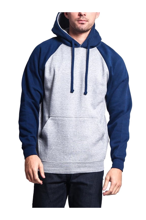 Men's Heavyweight Contrast Raglan Sleeve Fleece Pullover Hoodie Sweatshirt MH13112 - Heather Gray/Royal Caviar - X-Large