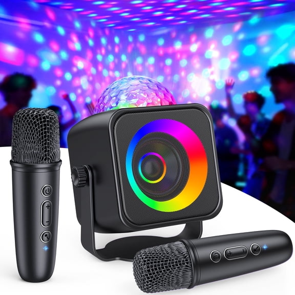 Karaoke Machine for Kids Adults, Portable Bluetooth Karaoke Speaker with 2 Wireless Microphones and Disco Party Lights, Mini Singing Toy Gift for Girls Boys Ages 4-12