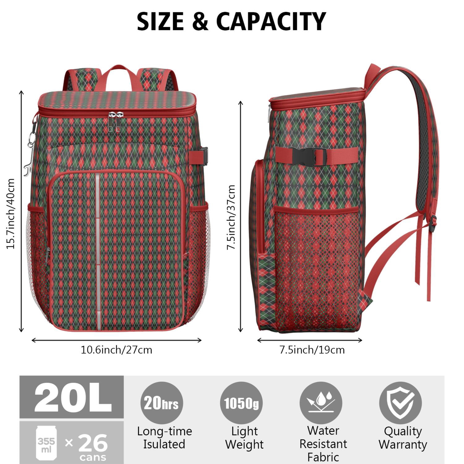 Travel Cooler Bag - Multicolor Christmas Pattern Camping Beer Cooler Backpack with Bottle Opener- Waterproof Insulated Picnic Backpacks - Cooler Bag for Beach