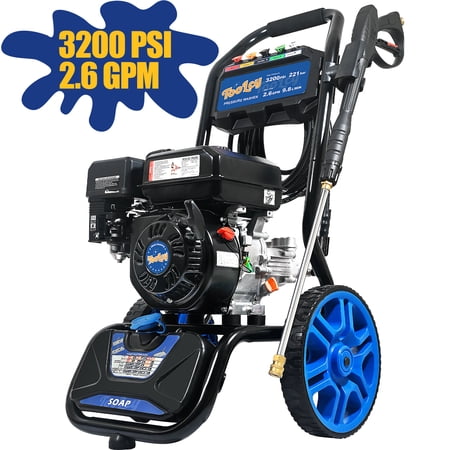 TOOLCY Gas Pressure Washer 3200 PSI, 2.6 GPM with Pressure Washer Gun & Wand, 0.88GAL Soap tank, Flex Pressure Hose 30ft, 5 Nozzle tips, Heavy Duty Power Washer for Cars, Driveways, Patios