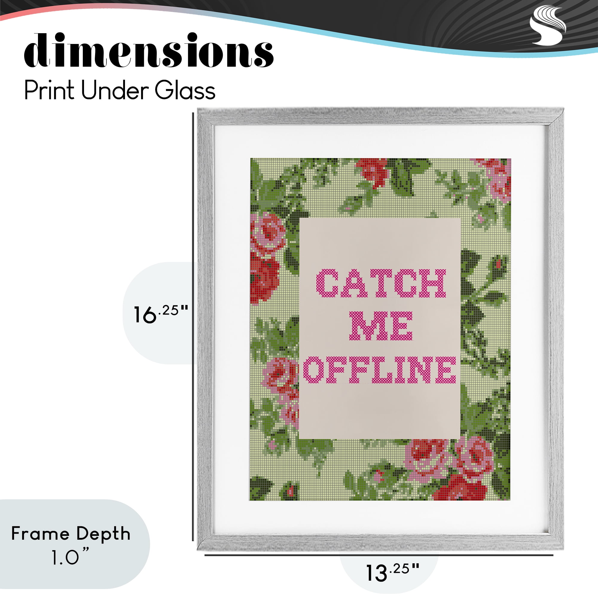 Stupell Industries Catch Me Offline Faux Cross Stitch Gray Framed Print Under Glass, design by Lil' Rue