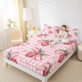 thumbnail image 4 of Manfei Girly Pink Strawberry Full Size Sheets for Child, Kawaii Ribbon Fruit Bed Sheets, Dreamy Square Buffalo Sheet Sets, Microfiber Bedroom Decor, 4pcs, 4 of 7