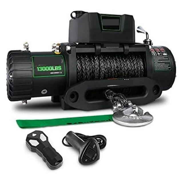 Winch 13000lb. Winch Kit Synthetic Rope,12V Waterproof Winch With Wireless Handheld Remote And Corded Control,for Truck SUV ,Durable & Safe