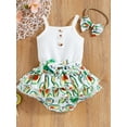 thumbnail image 3 of Franhais Baby Girls Three-piece Layette, Solid Color Romper, Fruit Print Skirt Hem Shorts and Headdress, 0-18 Months, 3 of 8