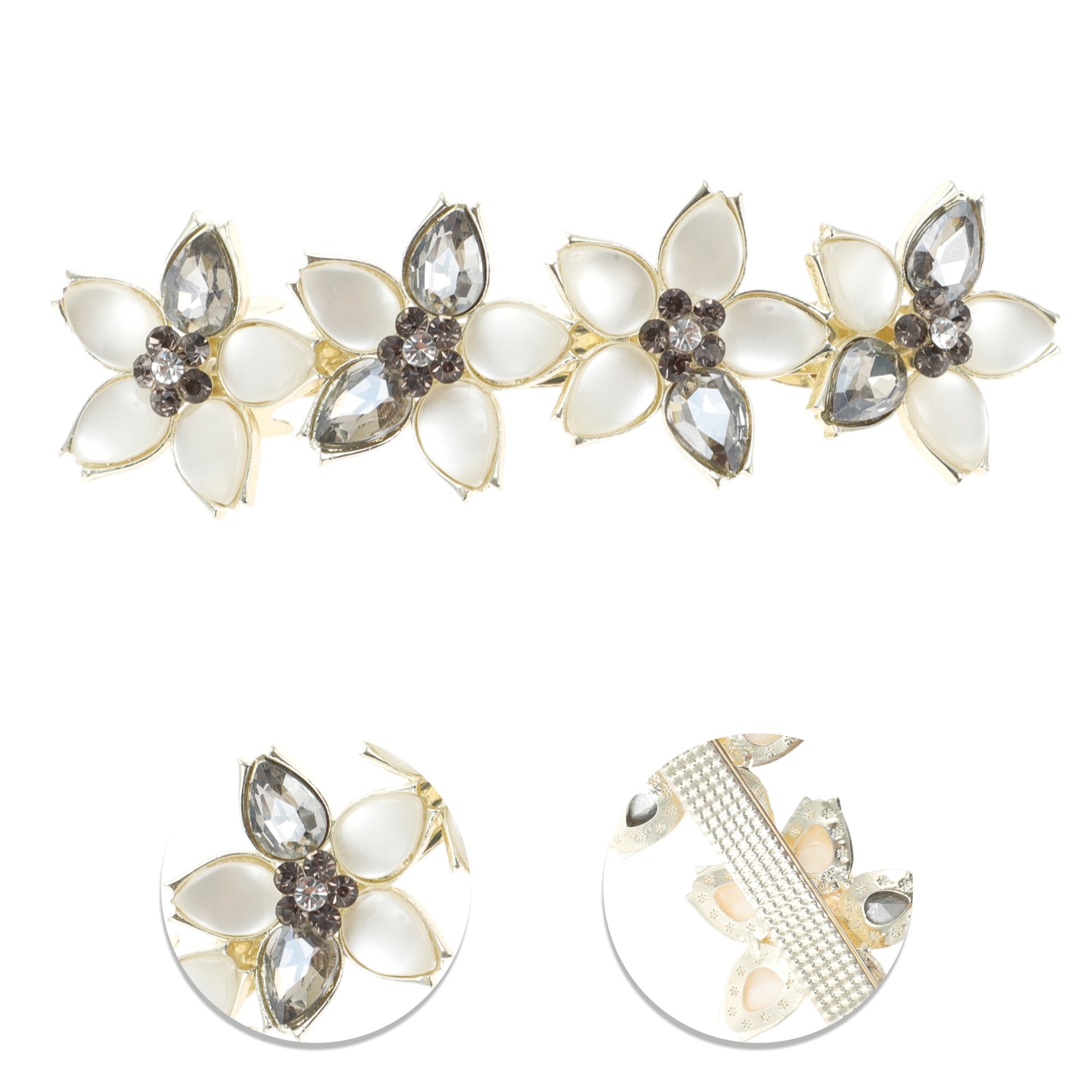 Unique Bargains Rhinestone Flower French Barrette Hair Clips Gold, Pink, Gray
