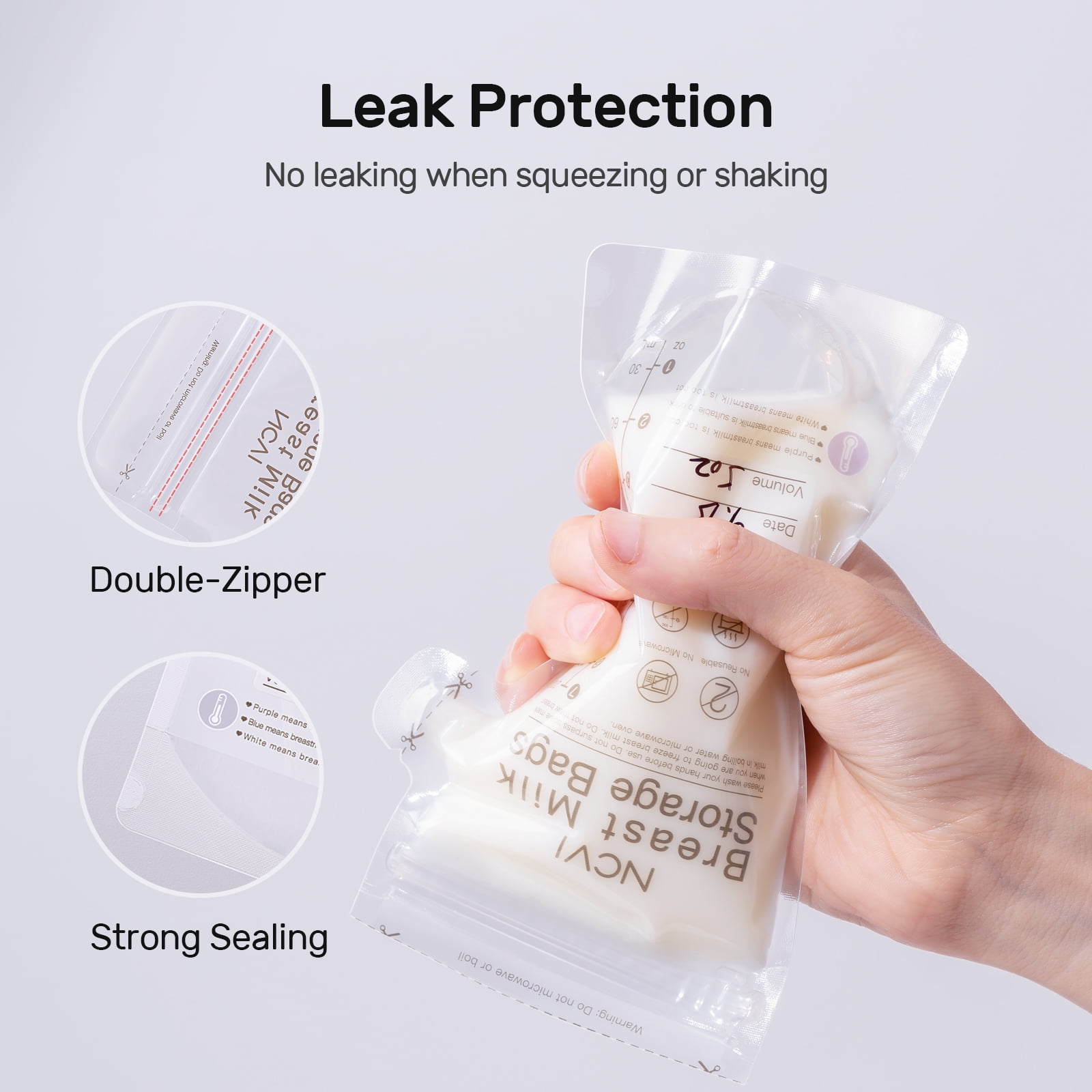 NCVI Breastmilk Storage Bags, Milk Freezer Bags for Long Term Breastfeeding Storage, Temperature Sensor (180 Count)
