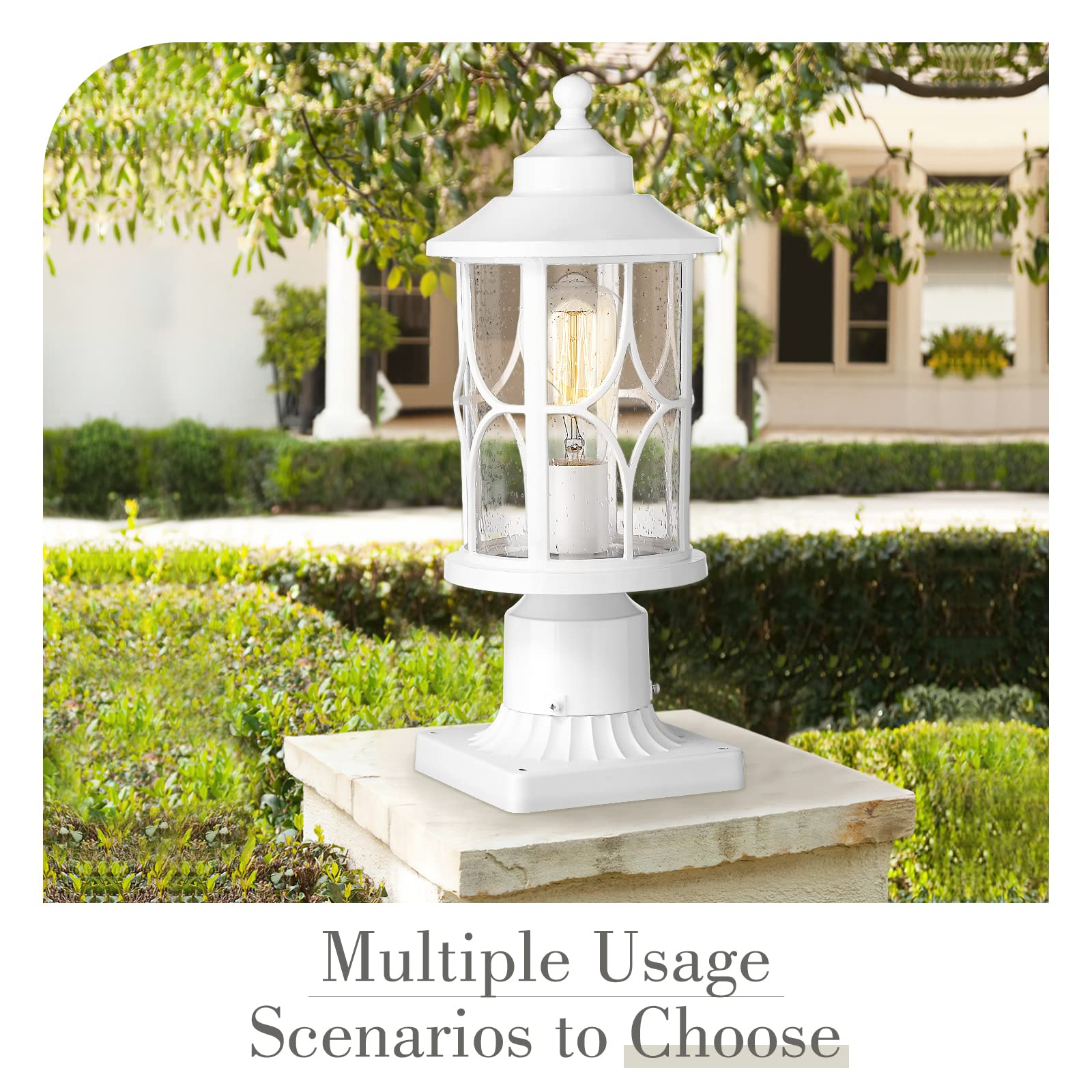 White Modern Lamp Post Outdoor Lighting Farmhouse Exterior Pole Light for  Patio Courtyard Die-Cast Aluminum with Seeded Glass White Finish 