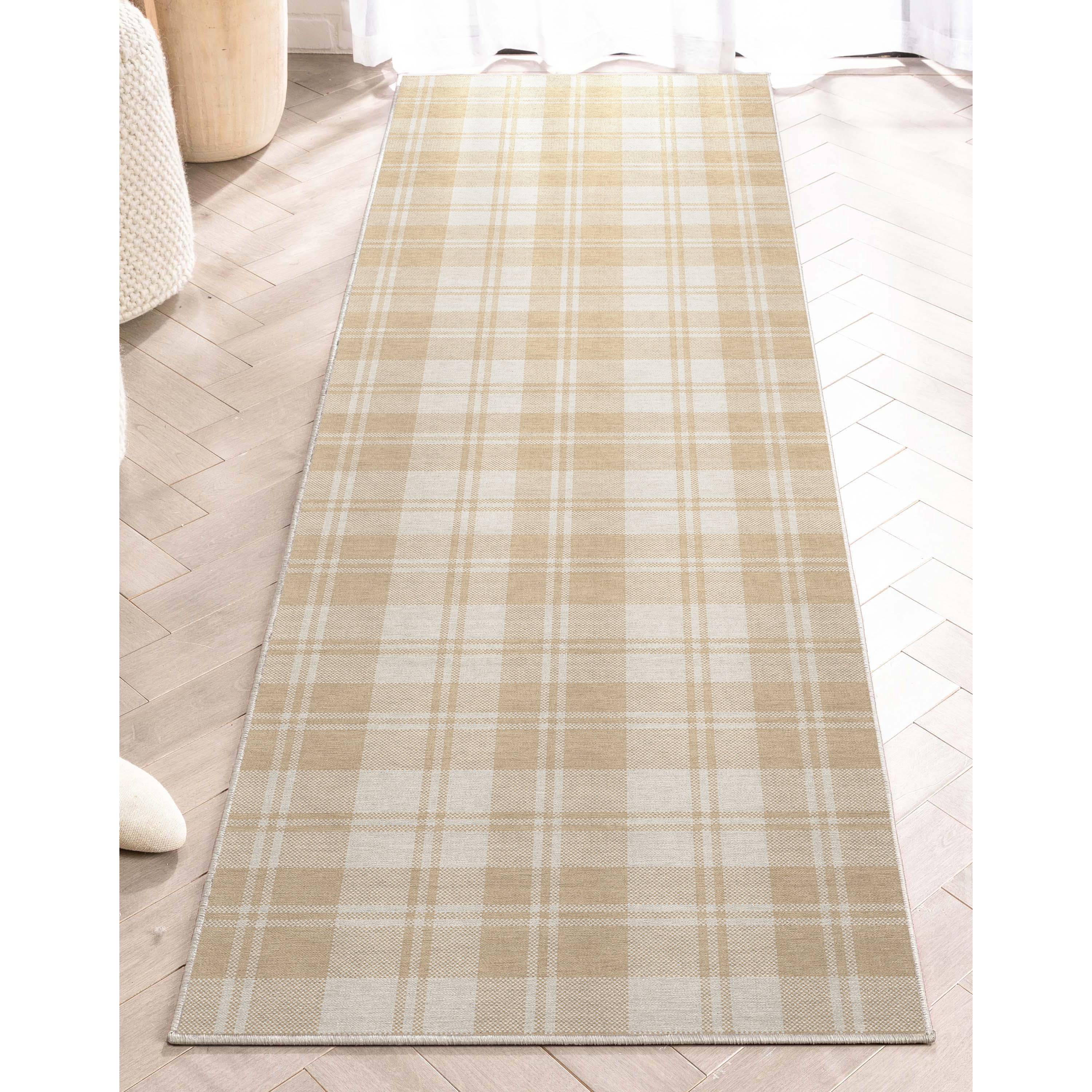 Well Woven Apollo Flatwoven Plaid Beige Brown 2' x 5' Runner Rug
