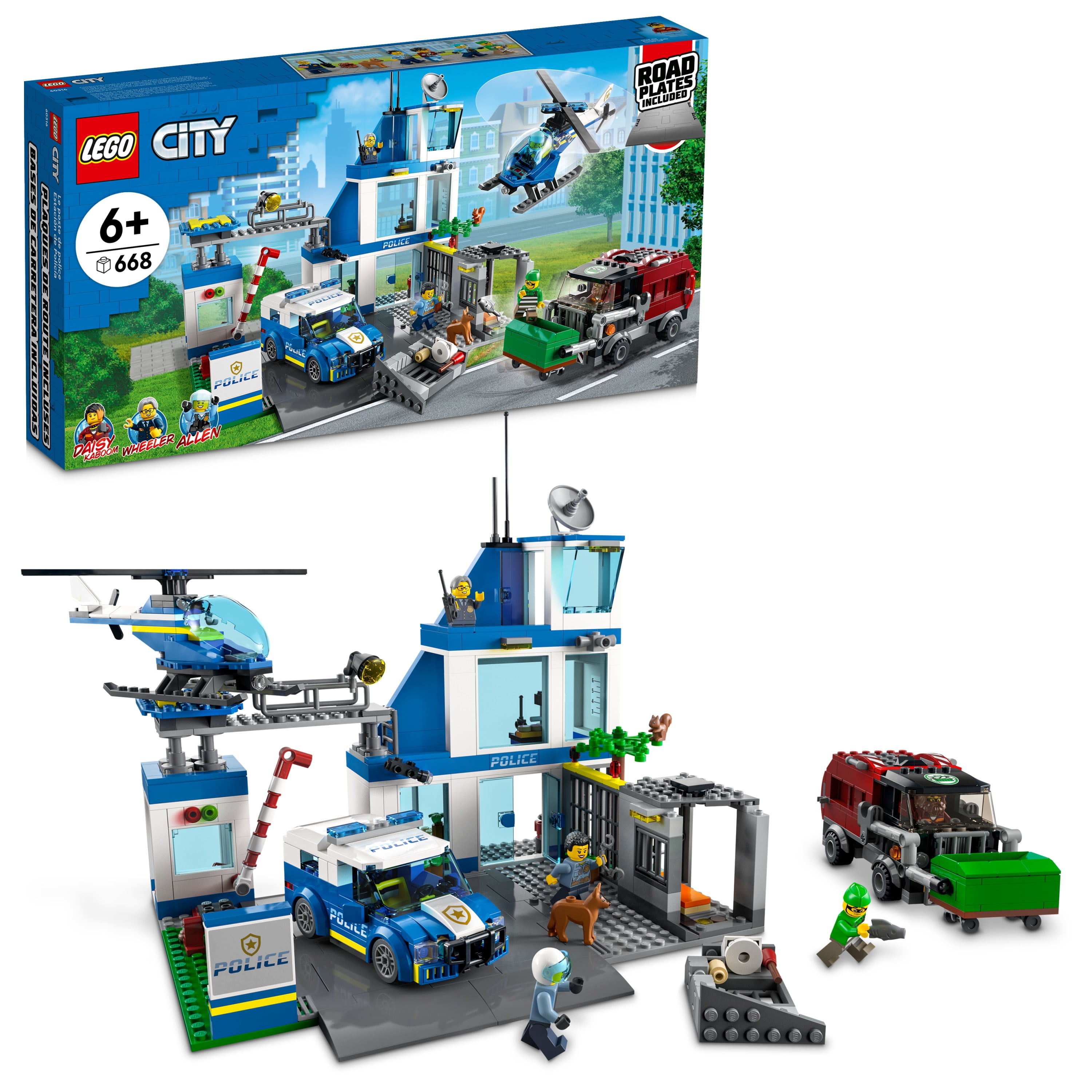 Hæderlig Metal linje pubertet LEGO City Police Station with Van, Garbage Truck & Helicopter Toy 60316,  Gifts for 6 Plus Year Old Kids, Boys & Girls with 5 Minifigures and Dog Toy  - Walmart.com