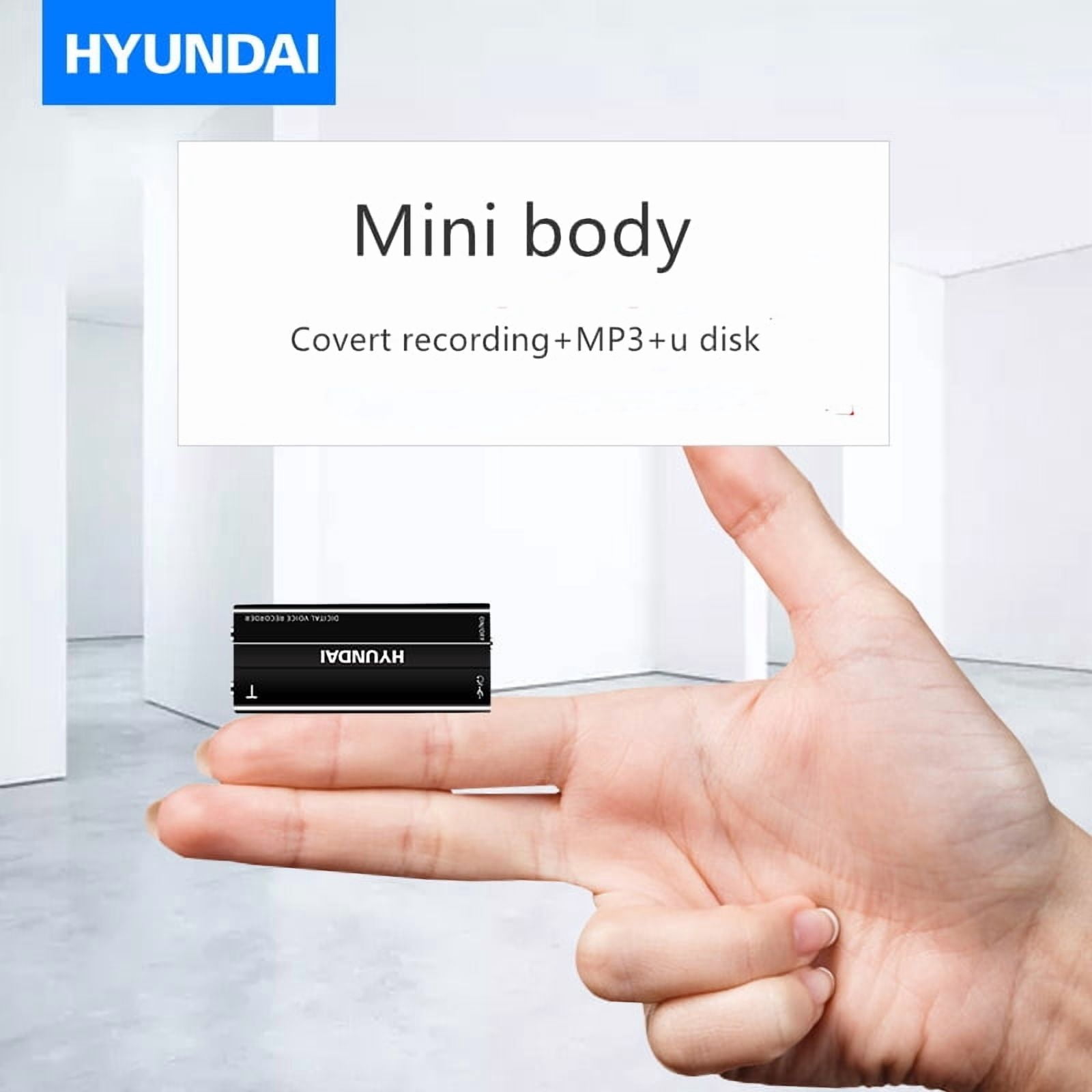 Hyundai E100 Mini Professional Dictaphone Ultra-Thin HD Child Safety Encryption Digital Voice Recorder Music Player Meeting Class Lecture Business Audio Record-8GB