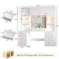 thumbnail image 6 of ChVans 61.4" Large Vanity Desk with Mirror and Lights, Makeup Vanity Table with Charging Station & Glass Top, 3-Color LED Bulbs & RGB Ambient Lighting, 8 Drawers & Storage Cabinets, 6 of 9