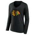 thumbnail image 2 of Women's Black Chicago Blackhawks Primary Team Logo Long Sleeve V-Neck T-Shirt, 2 of 3