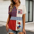 thumbnail image 4 of LWavelet Fourth of July Shirts for Women Short Sleeve Tops V-Neck Casual USA Patriotic Floral Embroidered Tee Vermilion L, 4 of 7