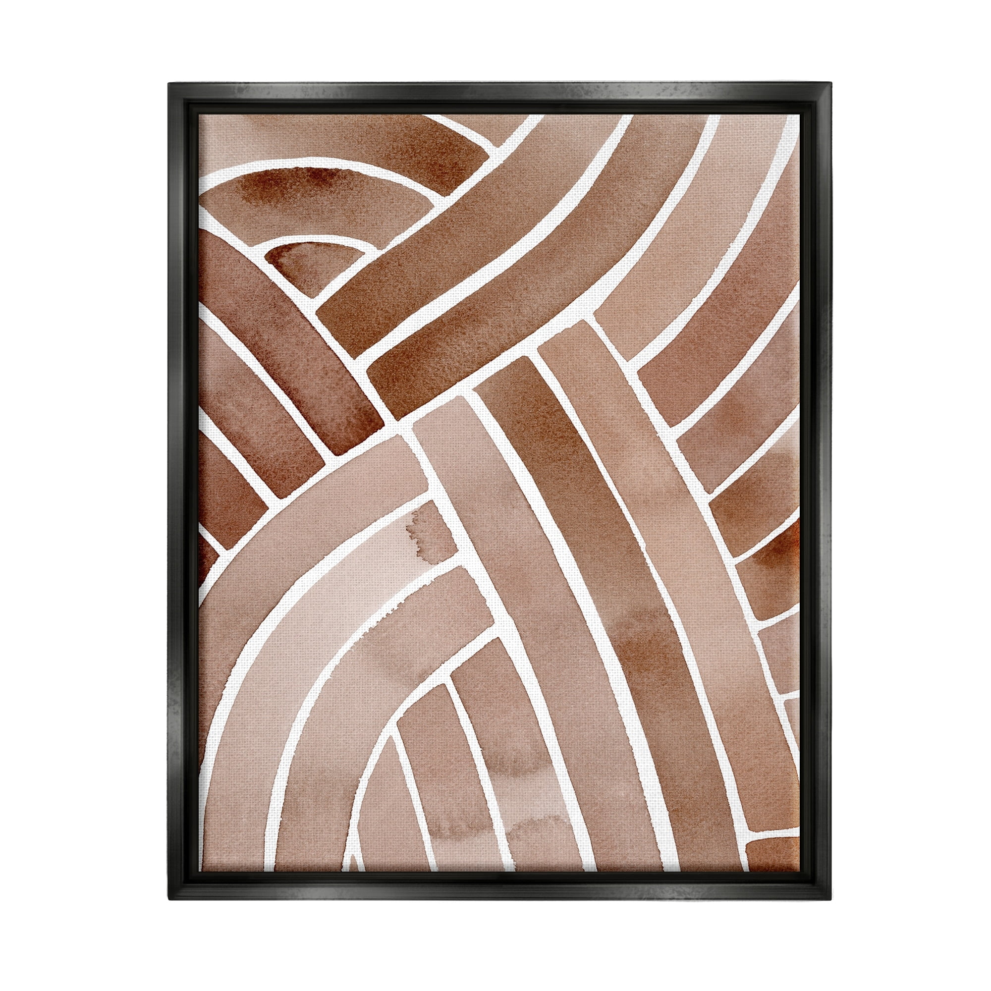 Stupell Industries Modern Brown Intertwining Lines Stripes Watercolor Detail Painting Luster Gray Floating Framed Canvas Print Wall Art, Design by Grace Popp