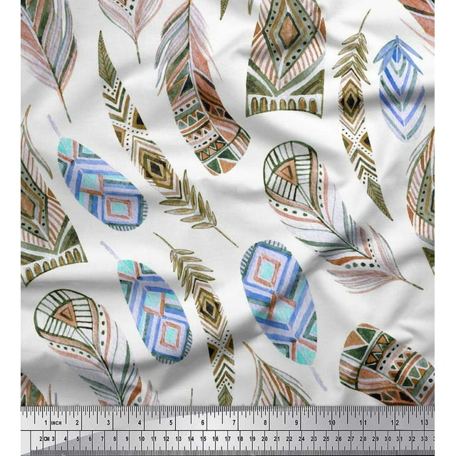 Soimoi Satin Silk Fabric feather African Print Sewing Fabric Yard 42 Inch Wide