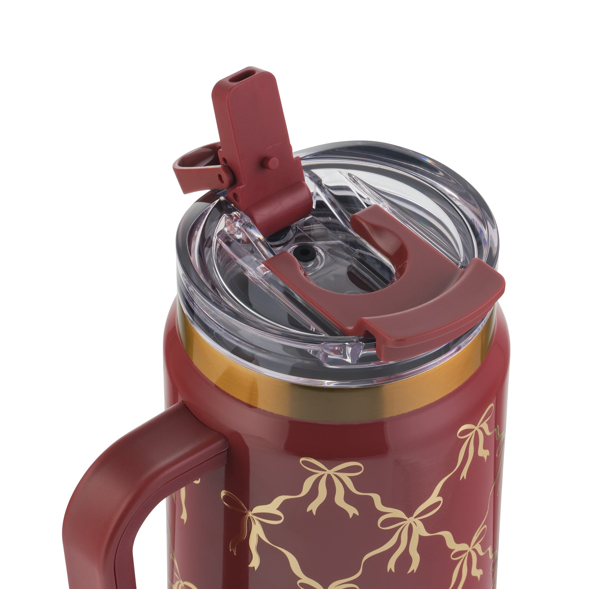 Thyme & Table 32oz Stainless Steel Luna Tumbler with Handle and Dual Straw Lid, Red Bow