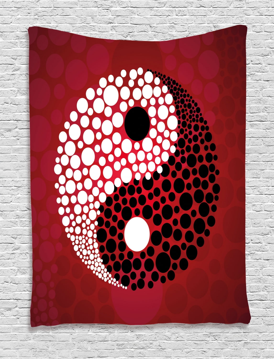 Ying Yang Tapestry, Abstract Graphic Design Yin Yang Circle Black and