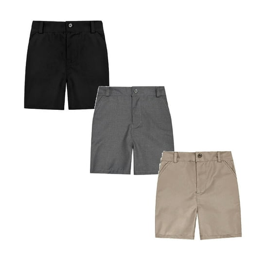 XEGLSBU 3 pack Boys Shorts Size 5 Youth Boys Shorts Stretch School Clothes Kids Flat Front Dress Chino Twill Casual Shorts Pockets Size 3-4 Years