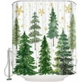 thumbnail image 2 of Polyester Fabric Green Christmas Tree Shower Curtain, Yellow Snowflake Xmas Rustic Waterproof Bathtub Curtain Bathroom Decor Set with Hooks 72 x 84 Inches, 2 of 6